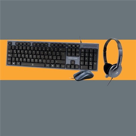 KIT TECLADO MOUSE Y DIADEMA PEFECT CHOICE ALAMBRICO USB DPI 1000 NEGRO