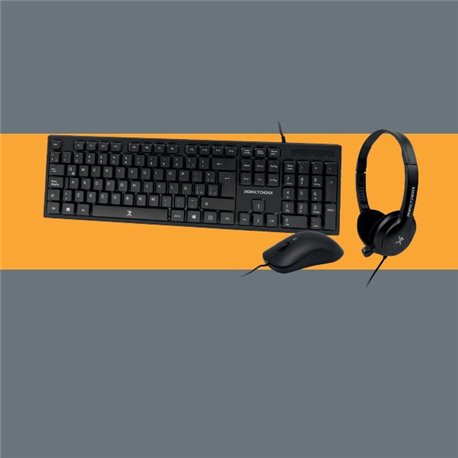 KIT TECLADO MOUSE Y DIADEMA PEFECT CHOICE ALAMBRICO USB DPI 1000 NEGRO