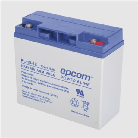BATERIA EPCOM DE RESPALDO PARA EQUIPO ELECTRONICO / UL / 12V @ 18 AH / TECNOLOGIA AGM-VRLA / USO ALARMAS DE INSTRUSION, INCENDIO
