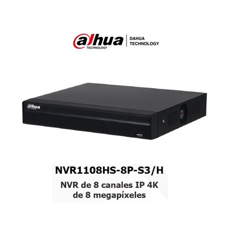 NVR DAHUA 8 CANALES 8 MEGAPIXELES/ 4K / 8 CANALES IP/ 8 PUERTOS POE / SMART H.265/ SALIDAS HDMI&VGA/ 1 BAHIA DE DISCO DURO HASTA