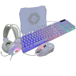 KIT TECLADO MOUSE Y DIADEMA GAMER VORTRED BERRY RGB DPI 1200-3600 USB 1.5 METROS BLANCO