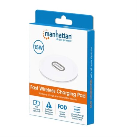 Cargador Manhattan inalambrico para celular 15W Qi redondo