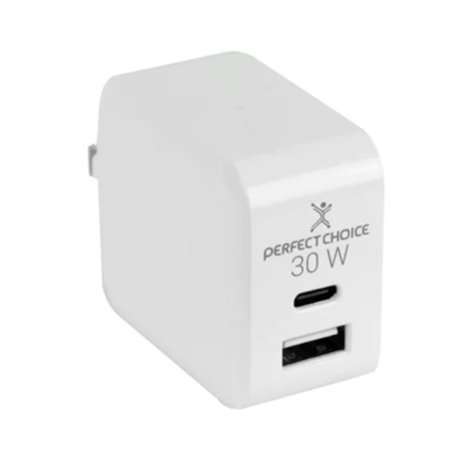 Cargador de Pared Perfect Choice 30W USB C+A Blanco