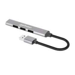 Hub Manhattan USB combinado 4 puertos tipo A USB 3.2 aluminio gris espacial