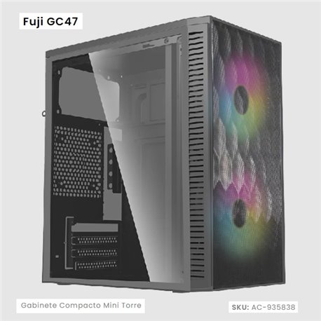 GABINETE ACTECK FUJI GC47 NEGRO FUENTE 500W MINI TORRE CON CRISTAL 2 VENT