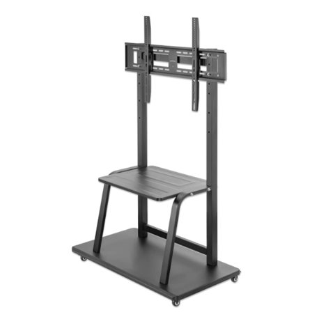 Soporte Manhattan para TV 37 a 100 pulg tipo carro 150KG repisa y base para laptop o dispositivo ultra alta resistencia negro pl