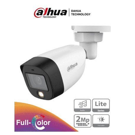 CAMARA DAHUA BULLET FULL COLOR 2 MPX LENTE 2.8MM IR 20 MTS METALICA EXT-INT HAC-HFW1209CN-A-LED 106 GDS APER.CON MICROFONO