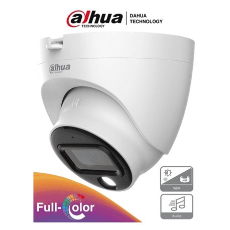 CAMARA DAHUA DOMO FULL COLOR 2MPX LENTE 2.8 MM IR 20 MTS METAL- PLASTICO EXTERIOR HAC-HDW1209TLQN-LED AUDIO 107 GDOS APERT