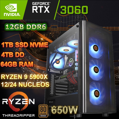 PC WORKSTATION RYZEN 9 5900X 12/24 NÚCLEOS RTX-3060 12GB RAM 64GB SSD 4TB
