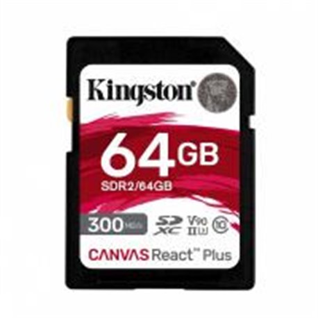 MEMORIA FLASH SD KINGSTON SDXC CANVAS REACT PLUS 64GB 300R UHS-II V90(SDR/64GB)