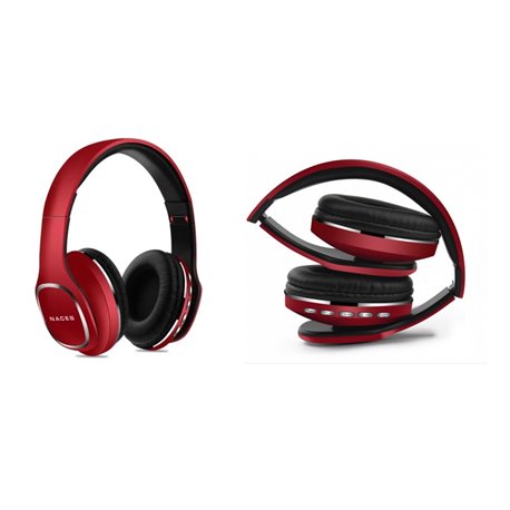 AUDIFONO DIADEMA INALAMBRICO NACEB CETUS PLEGABLE ROJO 10 HRS 3.5MM C/MICROF BLUETOOTH 4.2