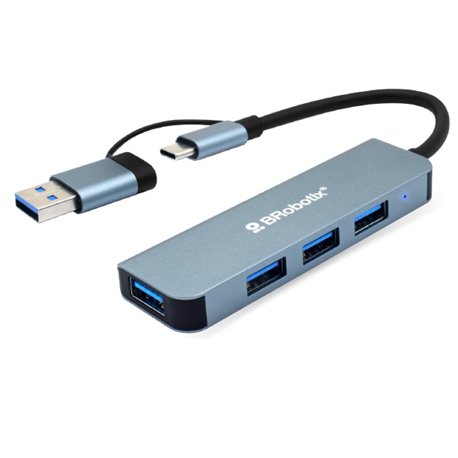 Hub Brobotix 4 Puertos USB V3.0 Dual Tipo C y Tipo A Plata