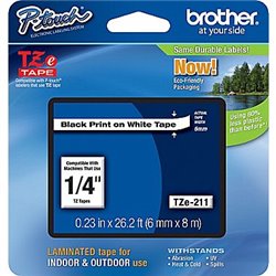 CINTA BROTHER TZe211 NEGRO-BLANCO PRINT TOUCH PT300/310B/330/530 6MM