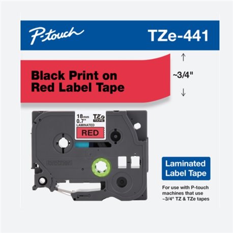 Cinta Brother TZE441 Negro sobre Rojo Laminada Print Touch 18mmx8m