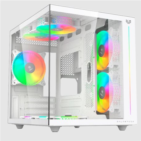 Gabinete Balam Rush Tank Pro Evo GM955 Blanco ventana RGB Mini-Tower ITX/Micro-ATX sin fuente 3 Ventiladores ARGB Instalados