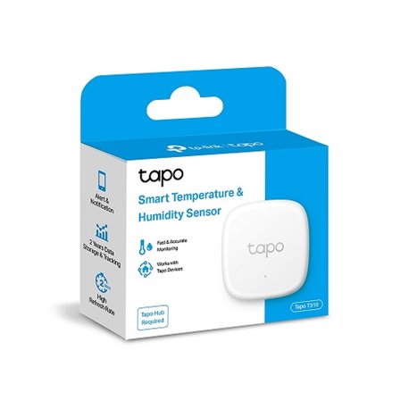 Sensor Smart de temperatura y humedad TP-Link Tapo T310 Wi-Fi batería CR2450 rango humedad 0%-99%RH requiere Hub Tapo (H100 ó H2
