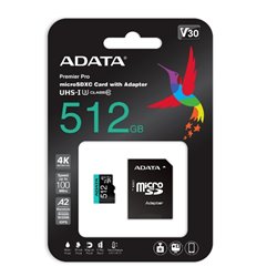 Memoria ADATA 512GB MicroSD HC UHS-I U3 V30S U3 A2 Aqua AUSDX512GUI3V30SA2-R