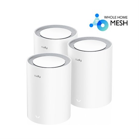 Sistema Mesh Cudy M1800 (3 piezas) Wi-Fi 6 AX1800 (2 puertos RJ45 gigabit 4 antenas internas por pieza) MU-MIMO Beamforming