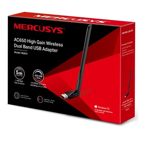 Adaptador inalámbrico USB 2.0 Mercusys MU6H AC650 antena alta ganancia 5dBi compatible Windows 10/8.1/8/7/XP