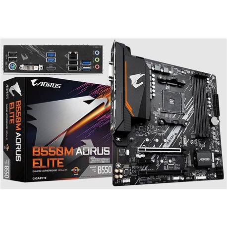 Tarjeta Madre Gigabyte AMD B550M AORUS ELITE socket AM4 4xDDR4 M-ATX DVI-D HDMI