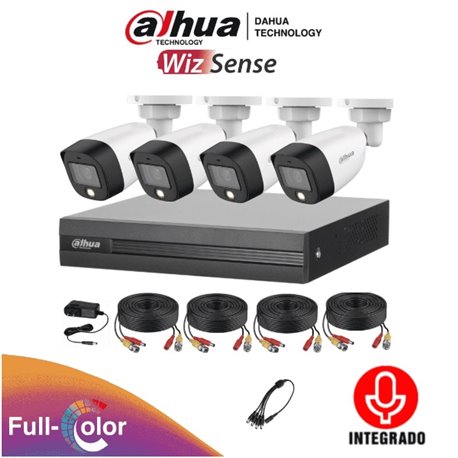 Kit Dvr Dahua Fullcolor 4 Canales 2 Mpx Dvr Cooper-I Wizsens y 4 Camaras Full Color Metal-Plastico Microfono integrado Accesorio