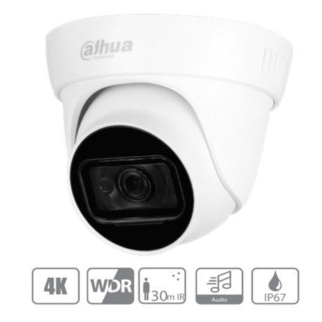 Camara Dahua Domo Full Color 4K Lente 2.8mm IR 20 Mts Metalica Exterior HAC-HDW1801TLM-IL-A Microfono Integrado Iluminador Dual 