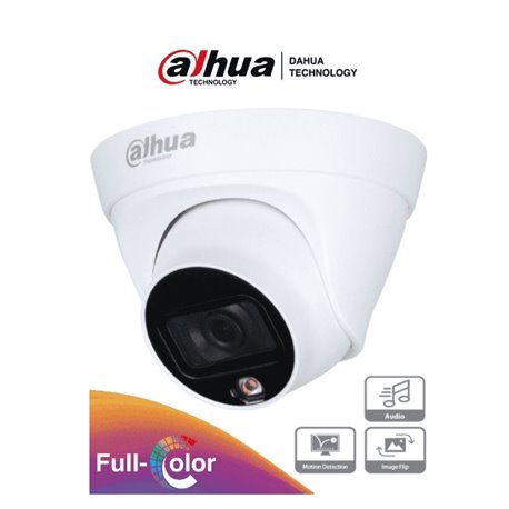 Camara Dahua Domo Full Color 2Mpx Lente 2.8 mm IR 30 Mts Plastico Exterior IPC-HDW1239T1-A-LED-S5 Con Microfono 110 Gdos Apert