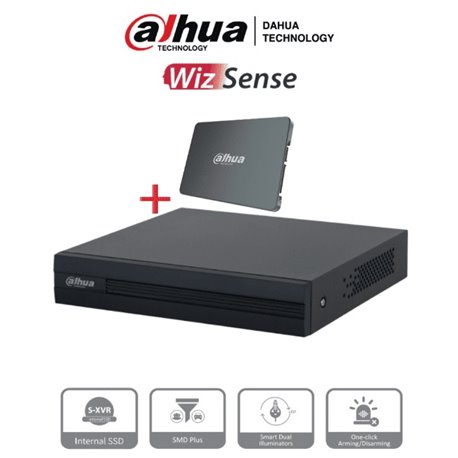Dvr Dahua 4 Canales 1080P Lite con Disco SSD de 512gb especializado para Videovigilancia WIsense/ H265/ 4 Canales con SMD Plus/ 