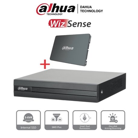 Dvr Dahua 4 Canales 5 Mpx lite con disco SSD de 512gb Especial para Videovigilancia / WizSense/ H.265/ 4 Canales con SMD Plus/ B