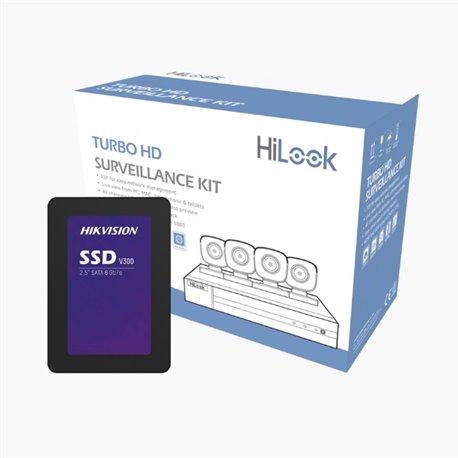 Kit Dvr Hilook By Hkvision 4 Canales Turbohd 1080p +Ssd 1b de 1024gb DVR 4 canales / 4 Camaras Bullet Metalicas Fuente de Poder 