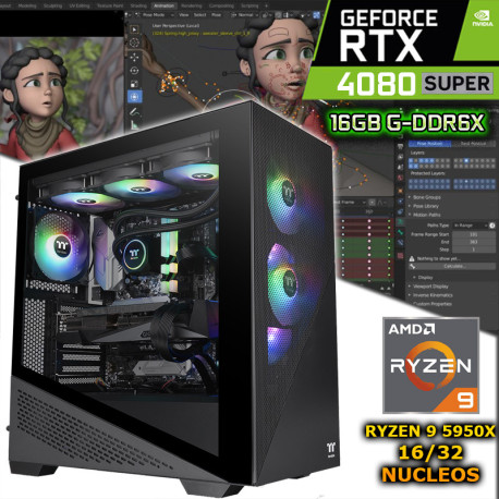 ★PC WORKSTATION RYZEN 9 5950X 16/32 NÚCLEOS NVIDIA RTX-4080 SUPER 64GB RAM