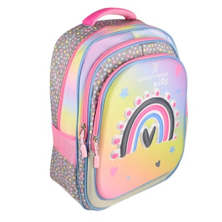 Mochila Perfect Choice Explorer rosa escolar para niños diseño de arcoiris