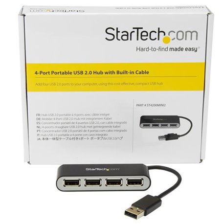 Adaptador StarTech Concentrador Hub USB 2.0 de 4 Puertos con Cable Integrado - Hub Portátil USB 2.0 StarTech.com