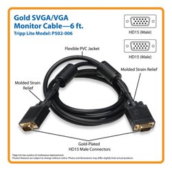 Cable TrippLite P502-006 Coaxial VGA de Alta Resolución RGB (HD15 M/M) 1.83 m