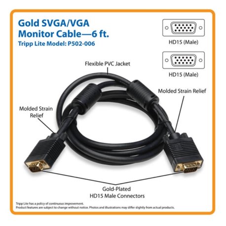 Cable TrippLite P502-006 Coaxial VGA de Alta Resolución RGB (HD15 M/M) 1.83 m