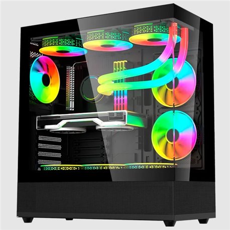 Gabinete Balam Rush Tank Super 9200 TB Azender Media torre negro cristal sin bordes 3xVentiladores ARGB ATX sin fuente