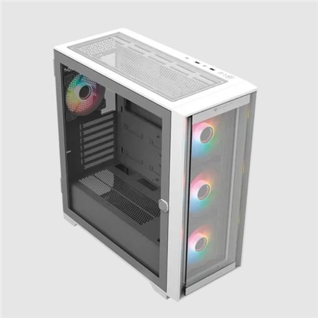 Gabinete Balam Rush Twin Mate 9000 Torre completa blanco cristal 4xVentiladores ARGB EATEX sin fuente panel frontal intercambiab