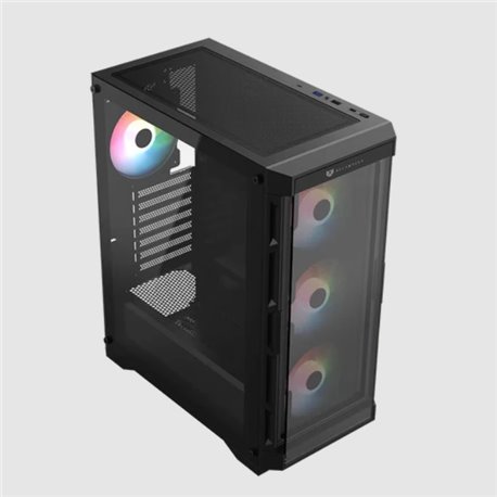 Gabinete Balam Rush Twin Mate 5000 Media torre negro cristal 4xVentiladores ARGB ATX sin fuente panel frontal intercambiable cri