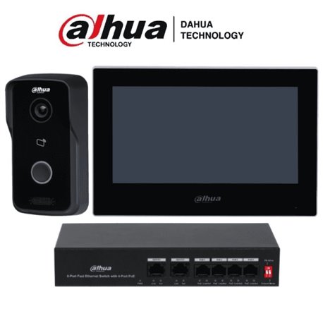 Kit Dahua DHI-KTP03ip videoportero monitor 7 pul switch 4 puertos PoE frente de calle ip65