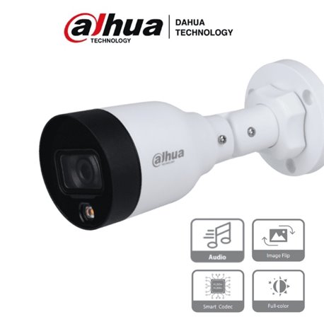 Camara Dahua DH-IPC-HFW1239S1-A-LED-S5 bullet full color 2 mpx lente 2.8 mm 102 gds microfono 15 m de luz visible PoE IP67