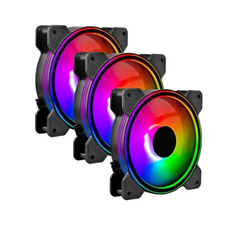 Kit 3 Ventiladores Balam Rush 120mm Negro Eolox Blaze EX50K ARGB borde led Rainbown 120x120x25mm 1200RPM Hidráulico 12V Incluye 