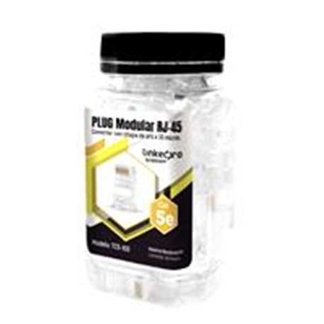 TC5-100 BOTE CON 100 PIEZAS DE PLUG MODULAR RJ45 CAT5E SIN BLINDAJE, CHAPADO DE ORO A 30 MICRAS PARA DURABILIDAD EXTREMA