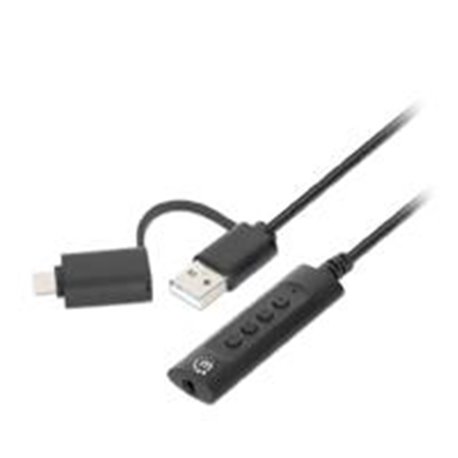 153560 CONVERTIDOR USB, MANHATTAN,153560, 2.0 / USB-C A TARJETA SONIDO 3.5 MM, CABLE CON CONTROLES