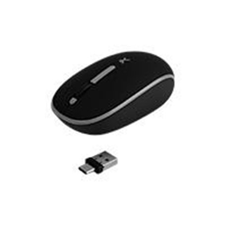 PC-045175 MOUSE INALAMBRICO OPTICO ERGONOMICO 1000 DPI RECEPTOR DUAL (USB Y TIPO C) SILENCIOSO PERFECT CHOICE WHISPER - NEGRO