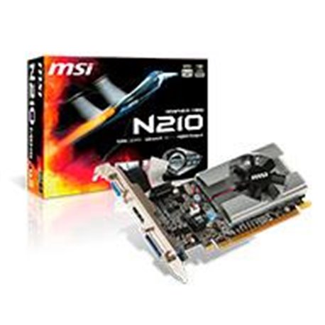N210-MD1G/D3 TARJETA DE VIDEO MSI NVIDIA N210/PCIE X16 2.0/1GB DDR3/HDMI/VGA/DVI/1X VENTILADOR/BAJO PERFIL/GAMA BASICA
