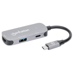190299 Docking Manhattan USB-C 3 Puertos HDMI USB-C PD/USB 3.2 con puerto de carga de paso, aluminio, gris espacial