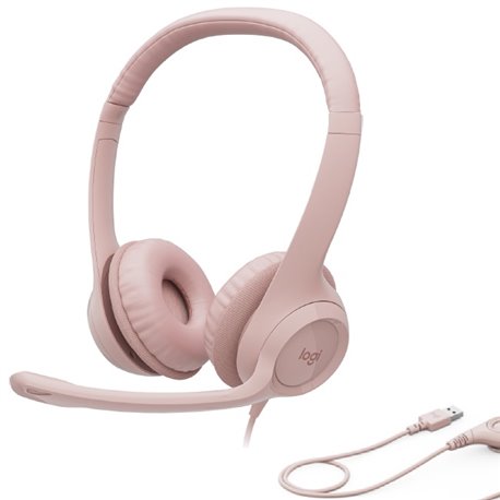 981-001280 Audifono Diadema Logitech H390 rosa con microfono alambricos USB control de audio