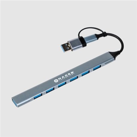 NA-0125 Adaptador HUB Naceb tipo USB C/A 7 puertos color Plata