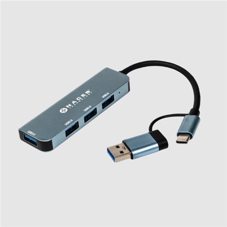 NA-0126 Adaptador HUB Naceb tipo USB C /A 4 puertos color Plata