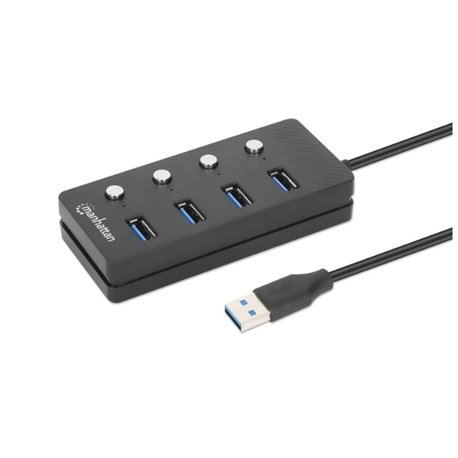 180887 Hub USB Manhattan USB A 3.2 con 4 Puertos USB A 5Gbps SuperVelocidad cable integrado de 1.5m interruptor de encendido/apa